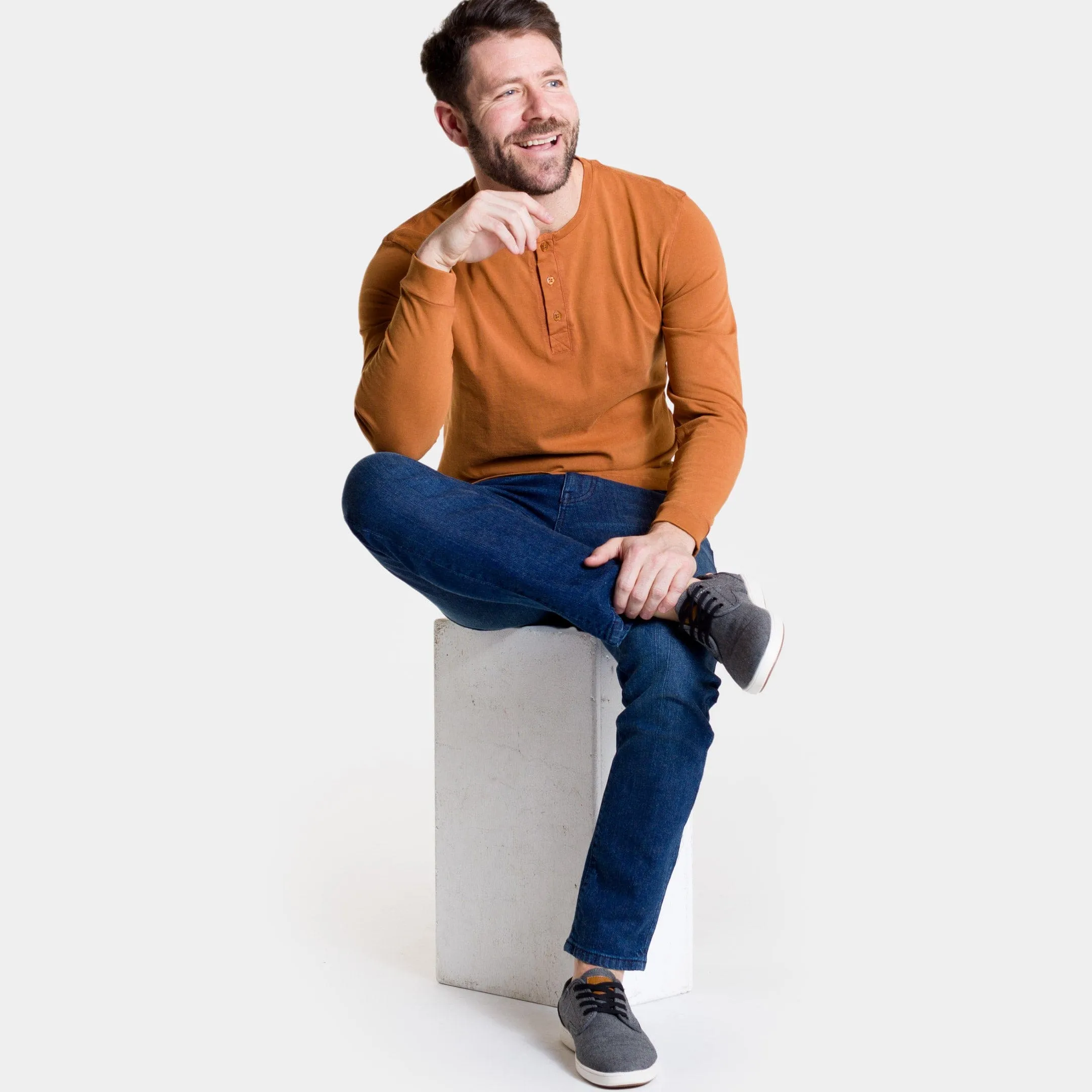 Rust Long Sleeve Pima Cotton Henley sold by Ash & Erie