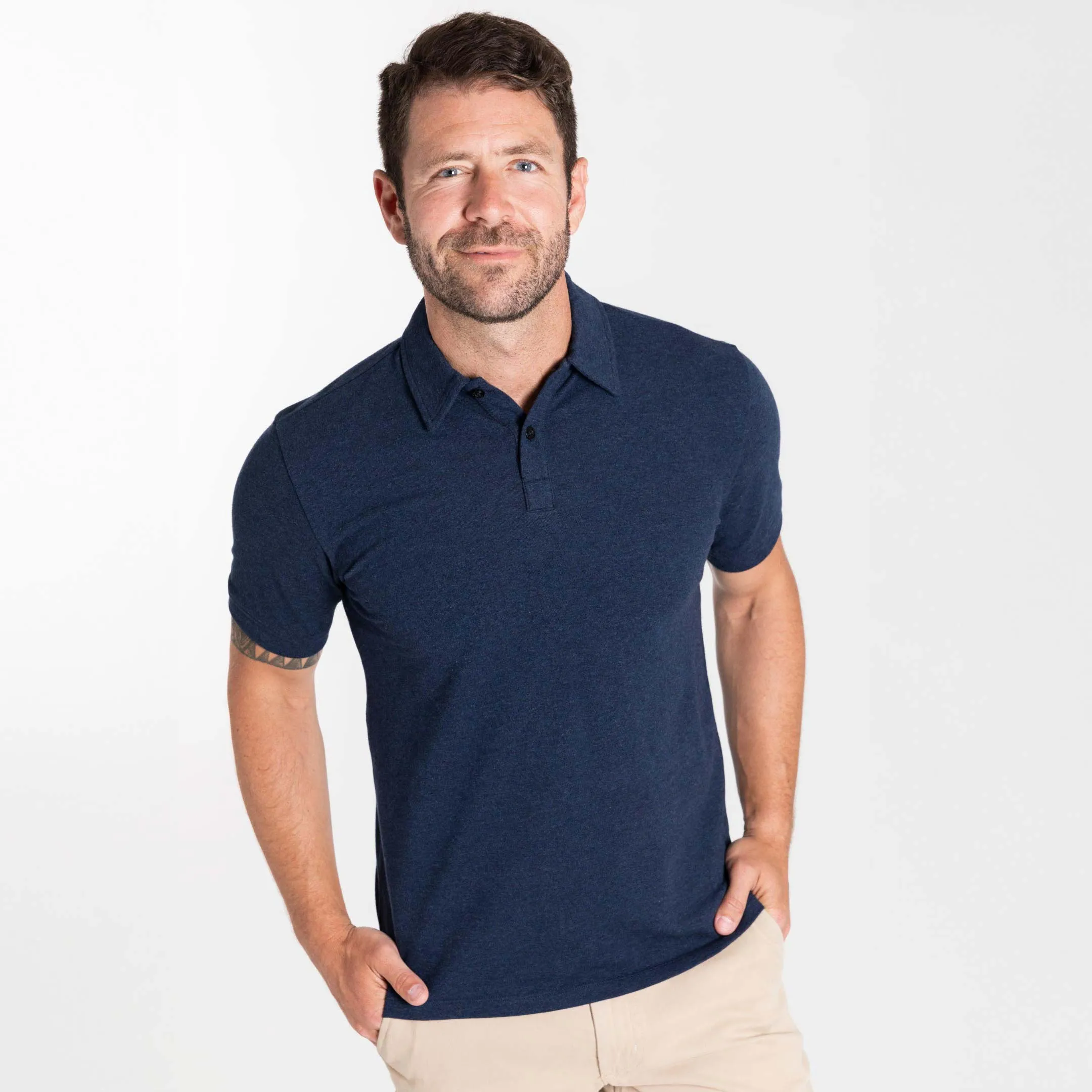 Heather Navy Pique Polo sold by Ash & Erie