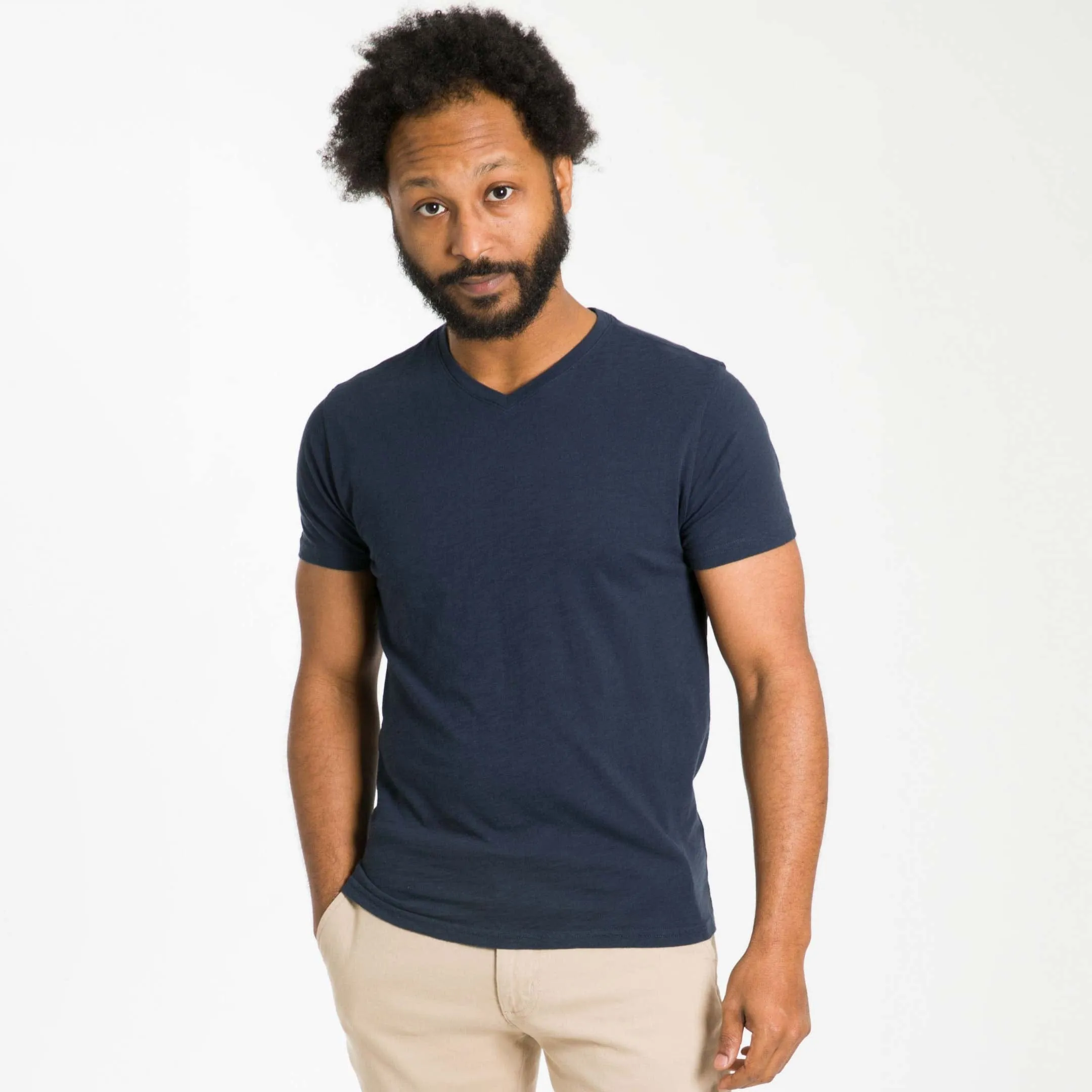 Lightweight Washed Navy V Neck Tee sold by Ash & Erie