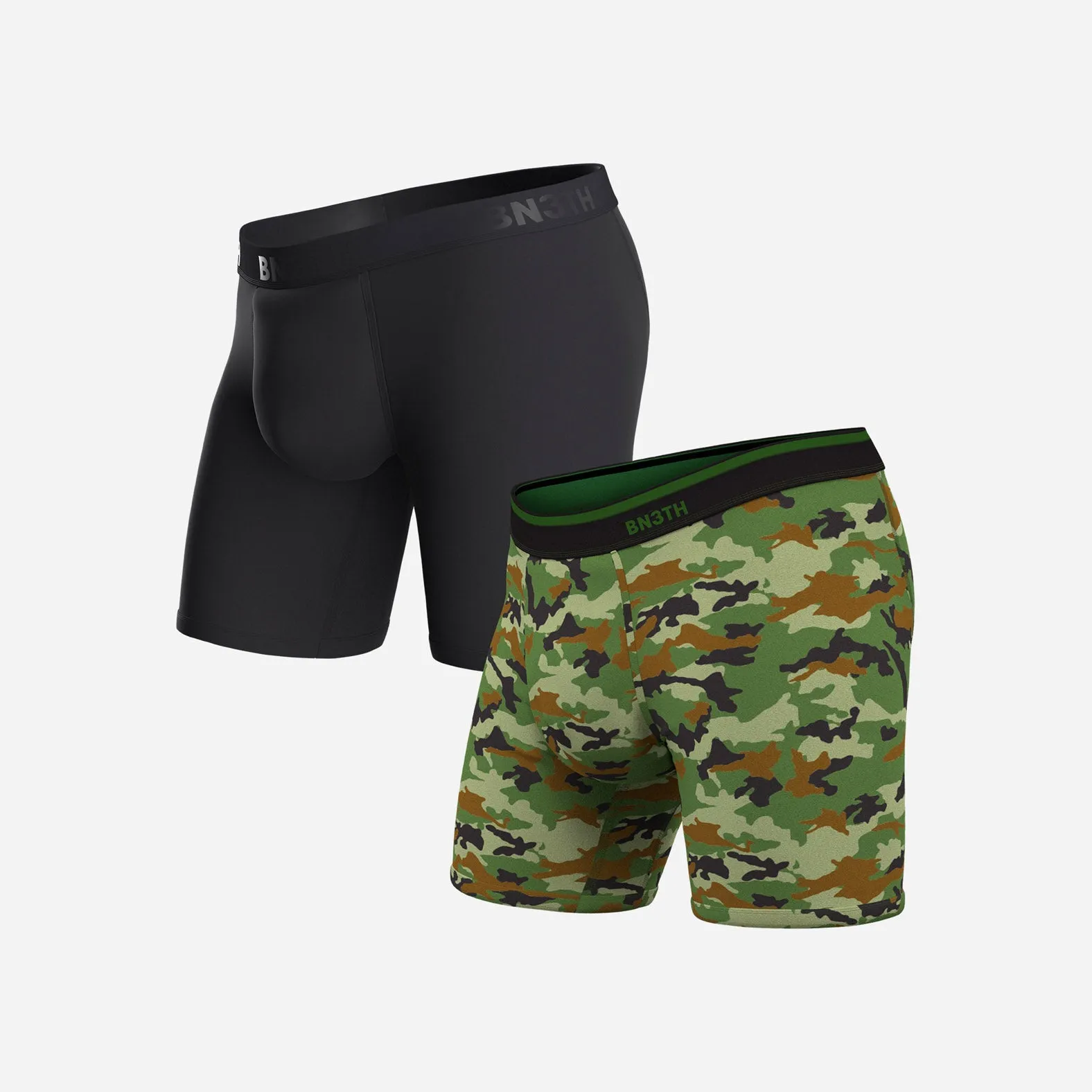 Classic Icon Boxer Brief: Black/Camo Green 2 Pack sold by BN3TH