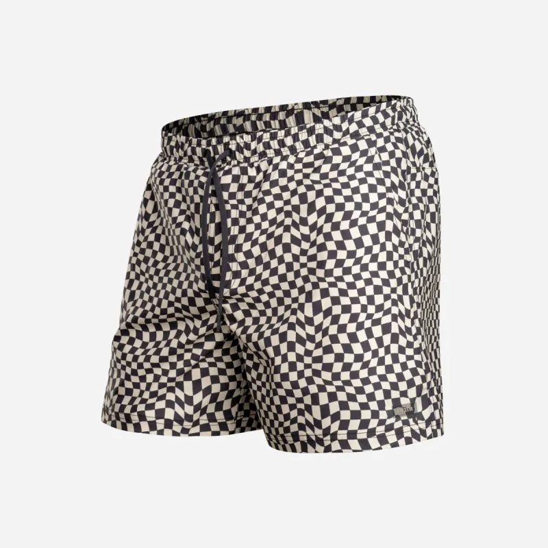 Agua Volley X 2N1 Swim Short 5”: Warped Checker Vanilla sold by BN3TH