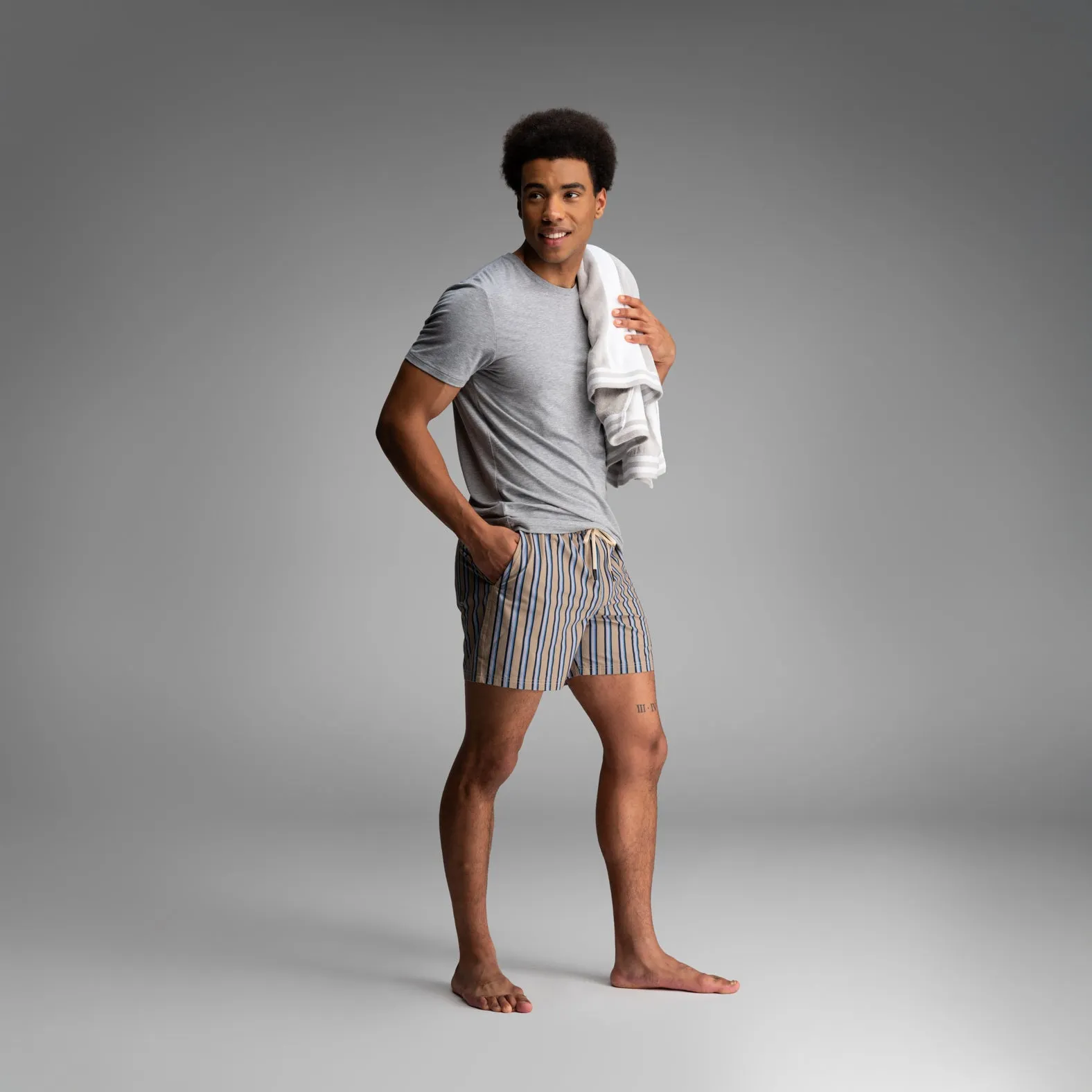 Wave 5" Swim Short 2N1: Menswear Stripe - Beige sold by BN3TH product image thumbnail 5