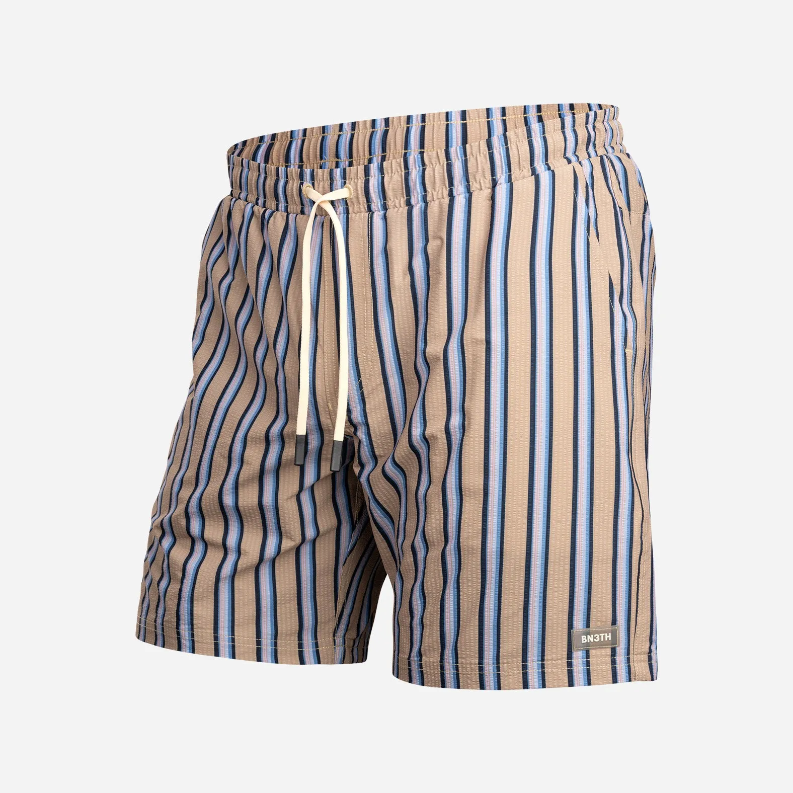 Wave 7" Swim Short 2N1: Menswear Stripe - Beige sold by BN3TH