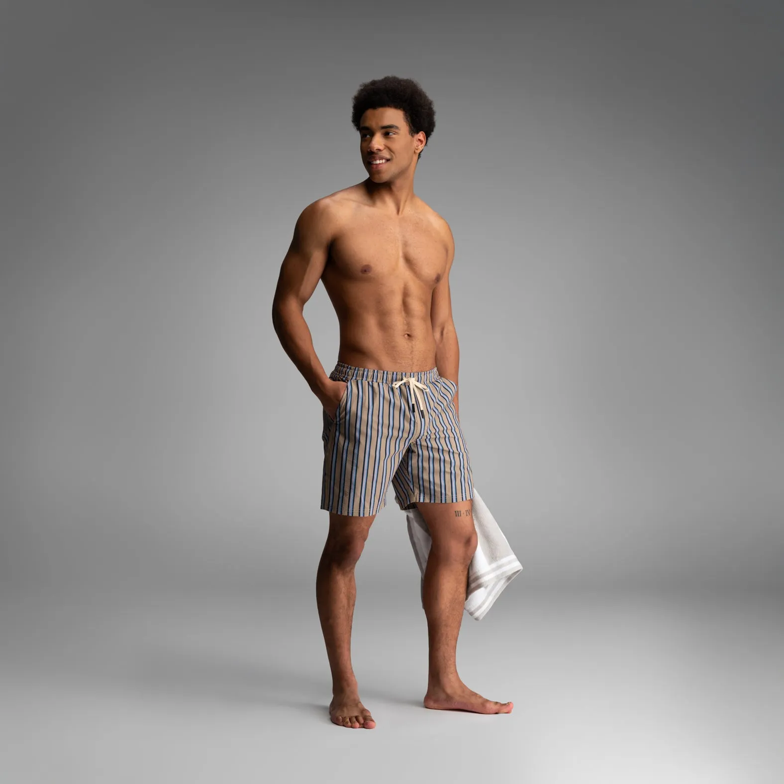 Wave 7" Swim Short 2N1: Menswear Stripe - Beige sold by BN3TH product image thumbnail 2