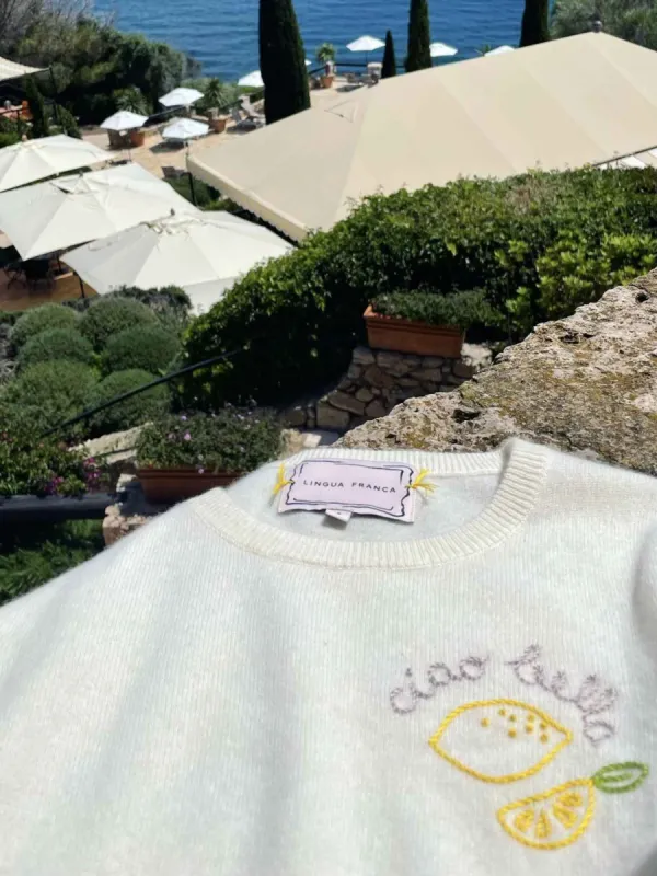 "ciao bella" with lemons Crewneck sold by Lingua Franca NYC