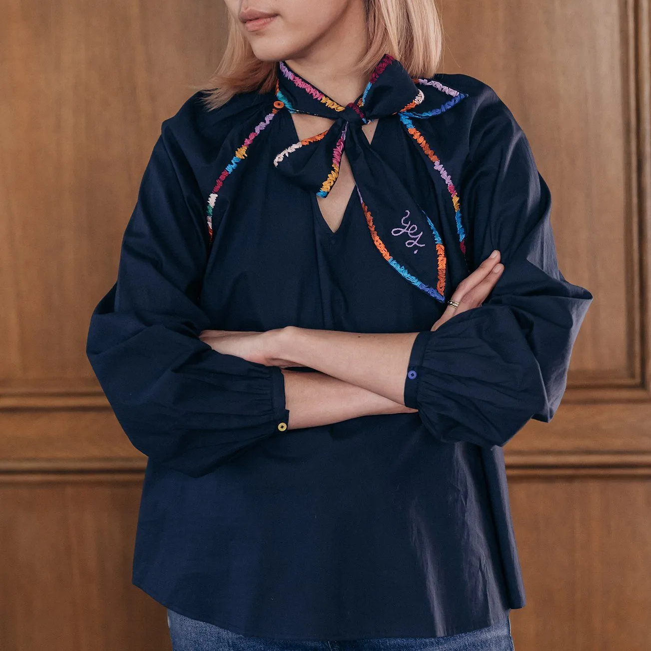 Yes Tie Neck Top sold by Lingua Franca NYC product image thumbnail 3