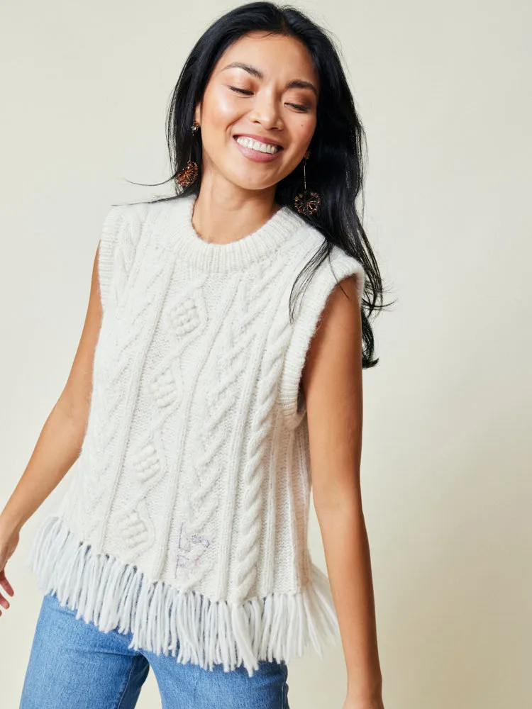 Mavis Fringe Knit Vest sold by Lingua Franca NYC