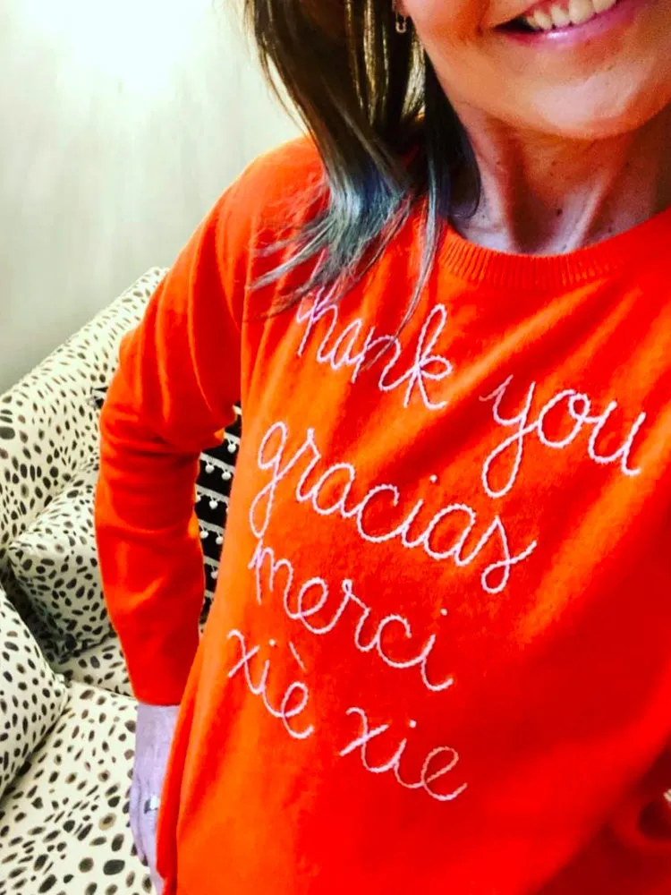 "thank you" Crewneck sold by Lingua Franca NYC