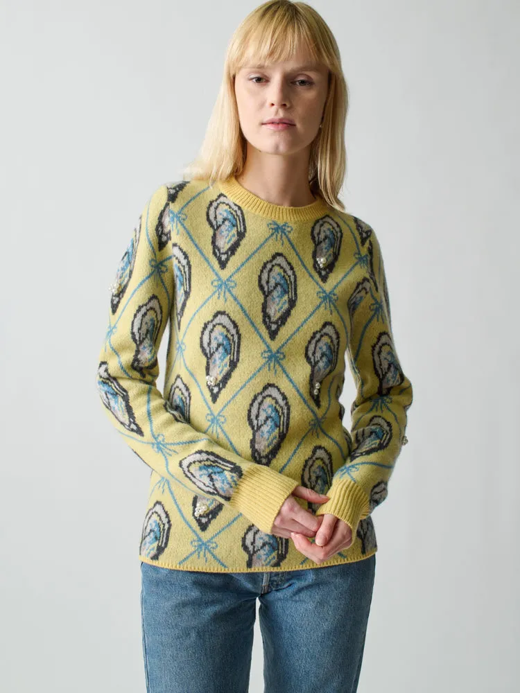 Oyster Jacquard Crewneck sold by Lingua Franca NYC product image thumbnail 3
