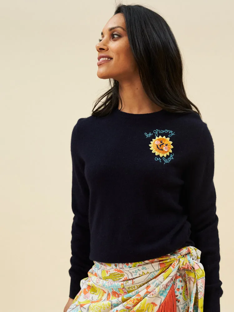 Be Groovy Crewneck sold by Lingua Franca NYC