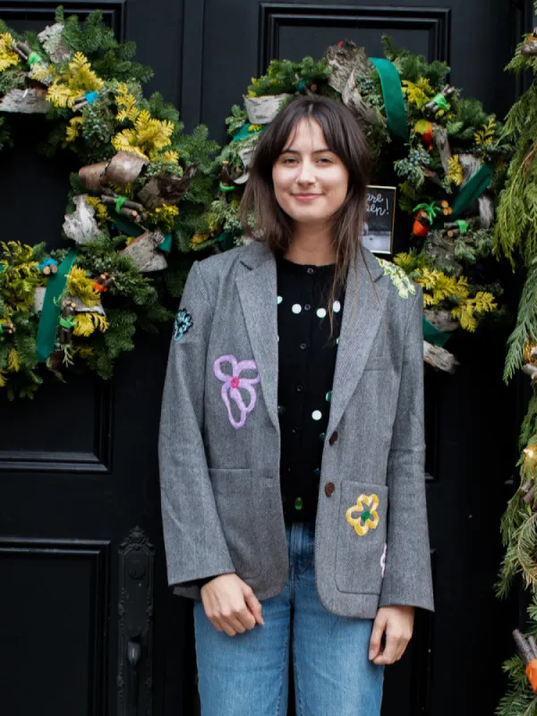 Delia Herringbone Blazer made by Lingua Franca NYC