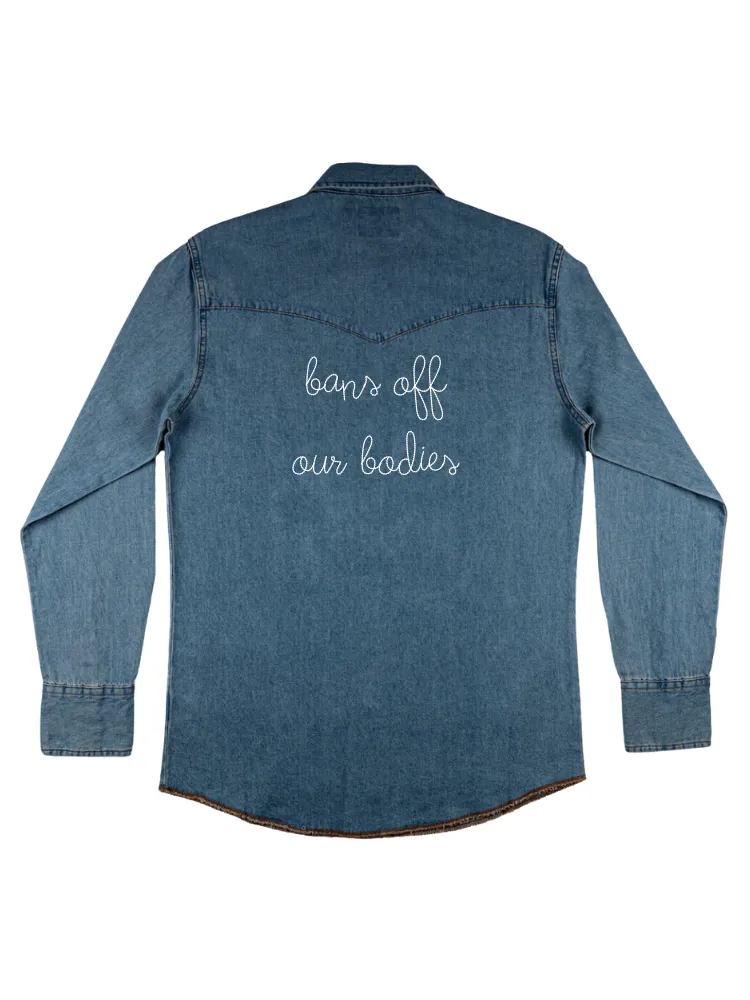"bans off our bodies" Women's Wrangler® Shirt sold by Lingua Franca NYC product image thumbnail 2