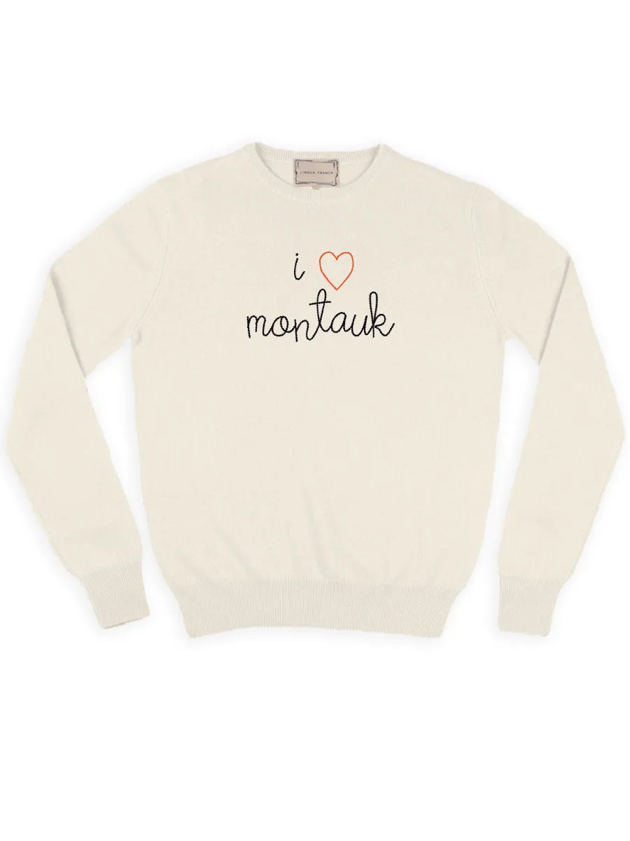 "i heart montauk" Women's Crewneck sold by Lingua Franca NYC product image thumbnail 3
