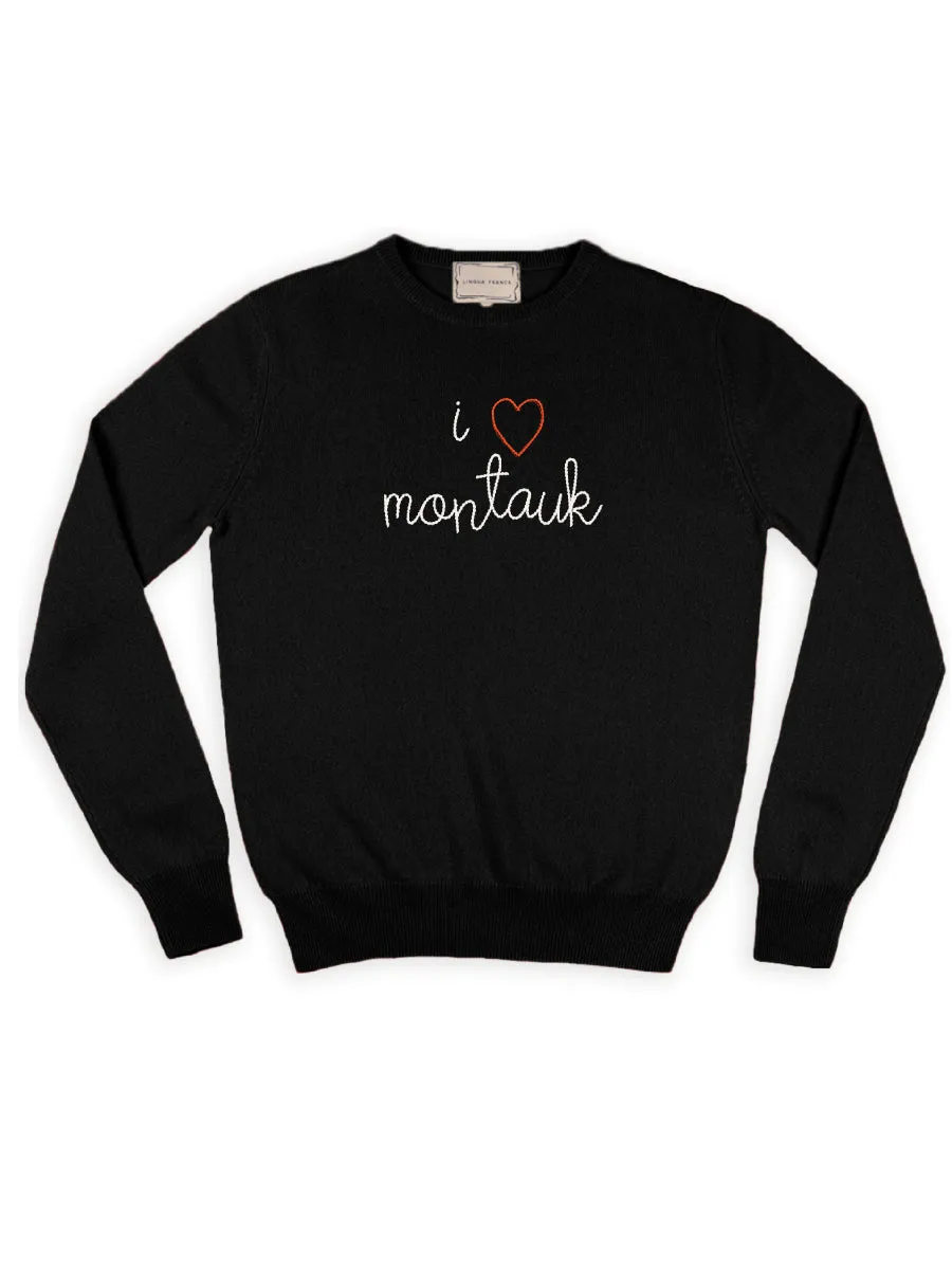 "i heart montauk" Women's Crewneck sold by Lingua Franca NYC product image thumbnail 2