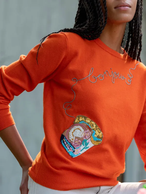 The Bonjour Crewneck sold by Lingua Franca NYC