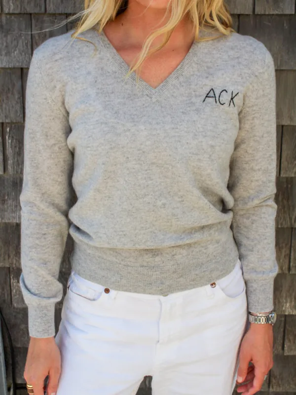 "ACK" Cashmere V-Neck made by Lingua Franca NYC