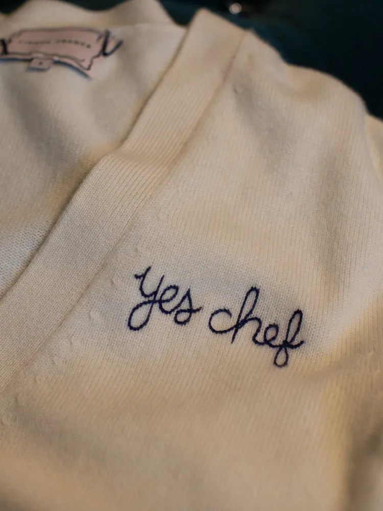 "yes chef" Oversized Cardigan sold by Lingua Franca NYC