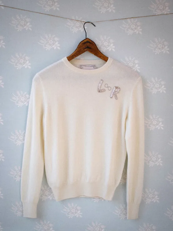 Custom Beaded Initial Forever Crewneck sold by Lingua Franca NYC product image thumbnail 2