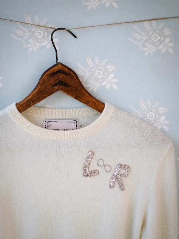 Custom Beaded Initial Forever Crewneck sold by Lingua Franca NYC