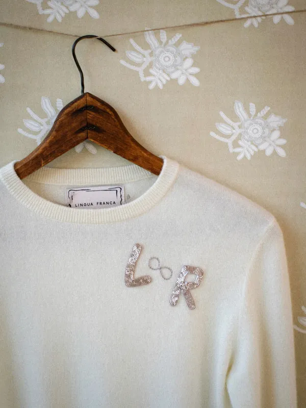 Custom Beaded Initial Forever Crewneck sold by Lingua Franca NYC product image thumbnail 3