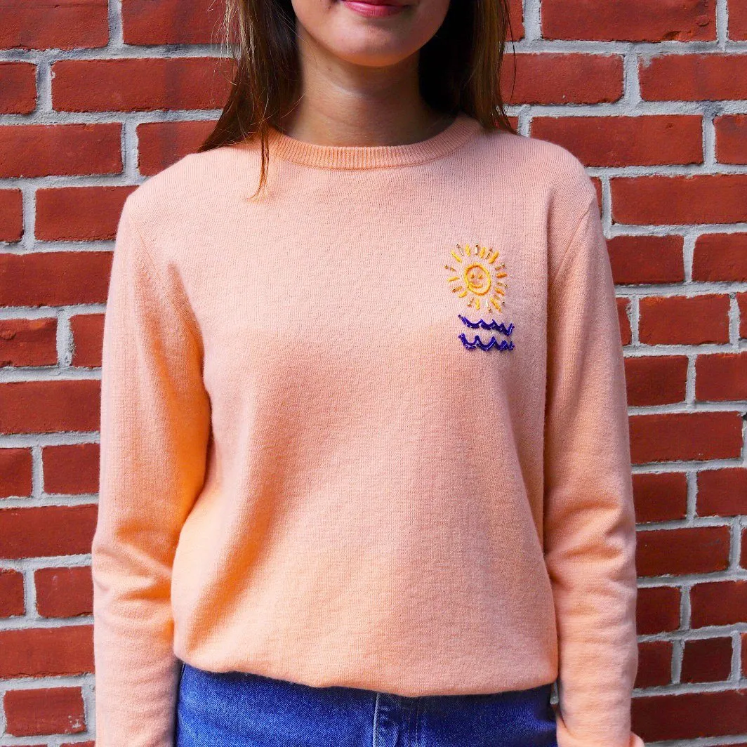 Beaded Sun and Waves Crewneck sold by Lingua Franca NYC product image thumbnail 3