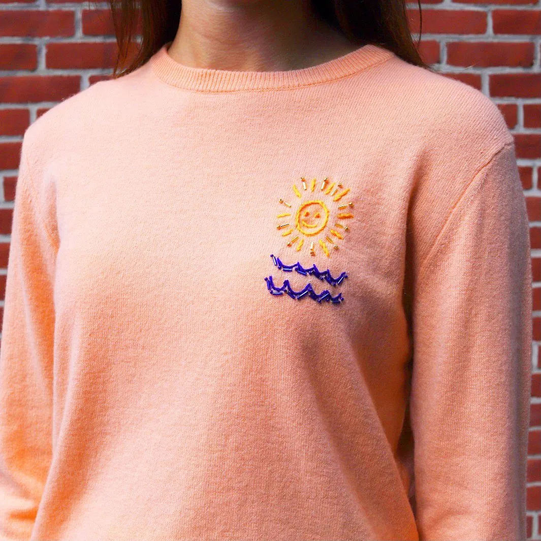 Beaded Sun and Waves Crewneck sold by Lingua Franca NYC product image thumbnail 4