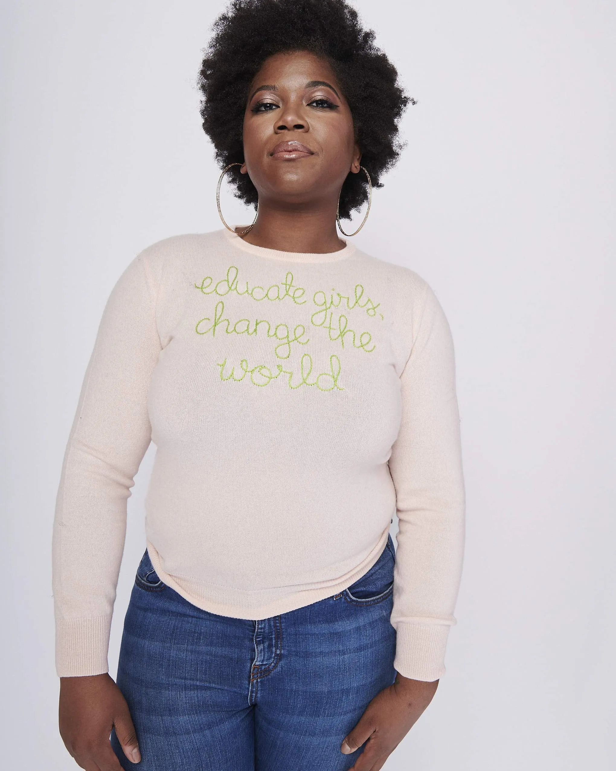 "educate girls, change the world" Crewneck sold by Lingua Franca NYC product image thumbnail 2