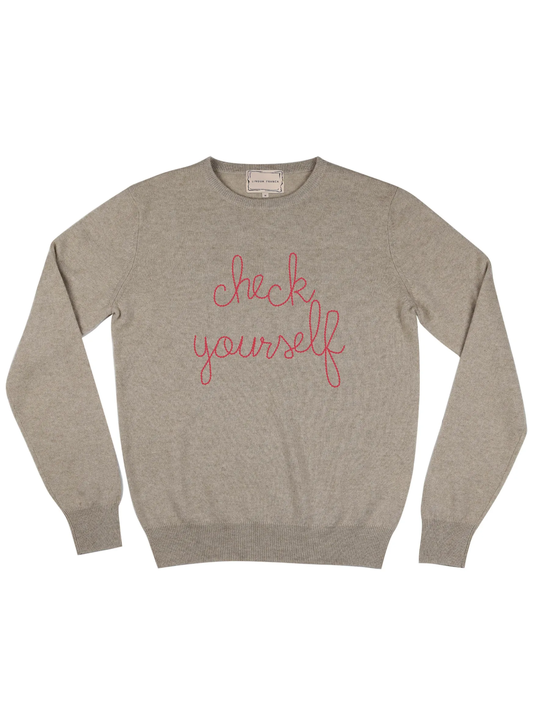 Katie Couric's "check yourself" Women's Crewneck sold by Lingua Franca NYC product image thumbnail 3