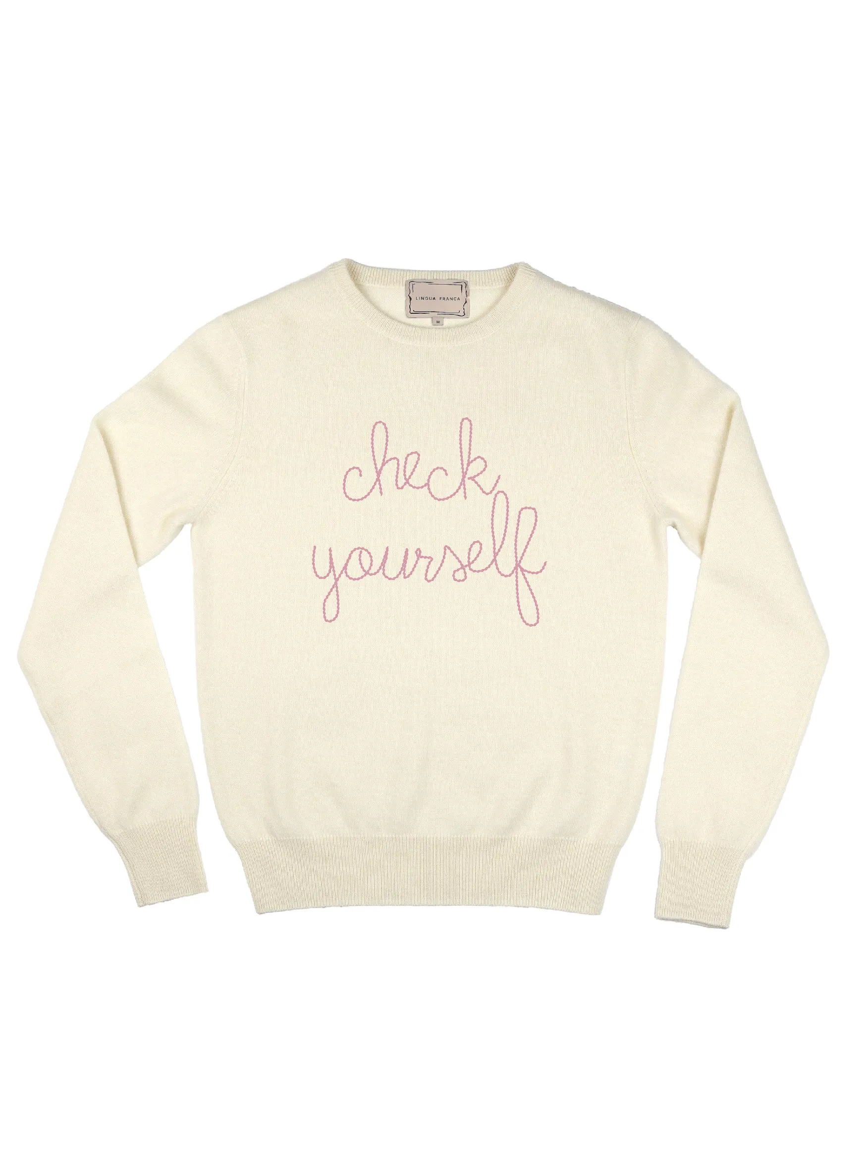 Katie Couric's "check yourself" Women's Crewneck sold by Lingua Franca NYC product image thumbnail 2