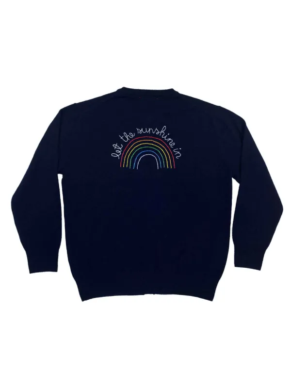 "let the sunshine in" Cardigan sold by Lingua Franca NYC