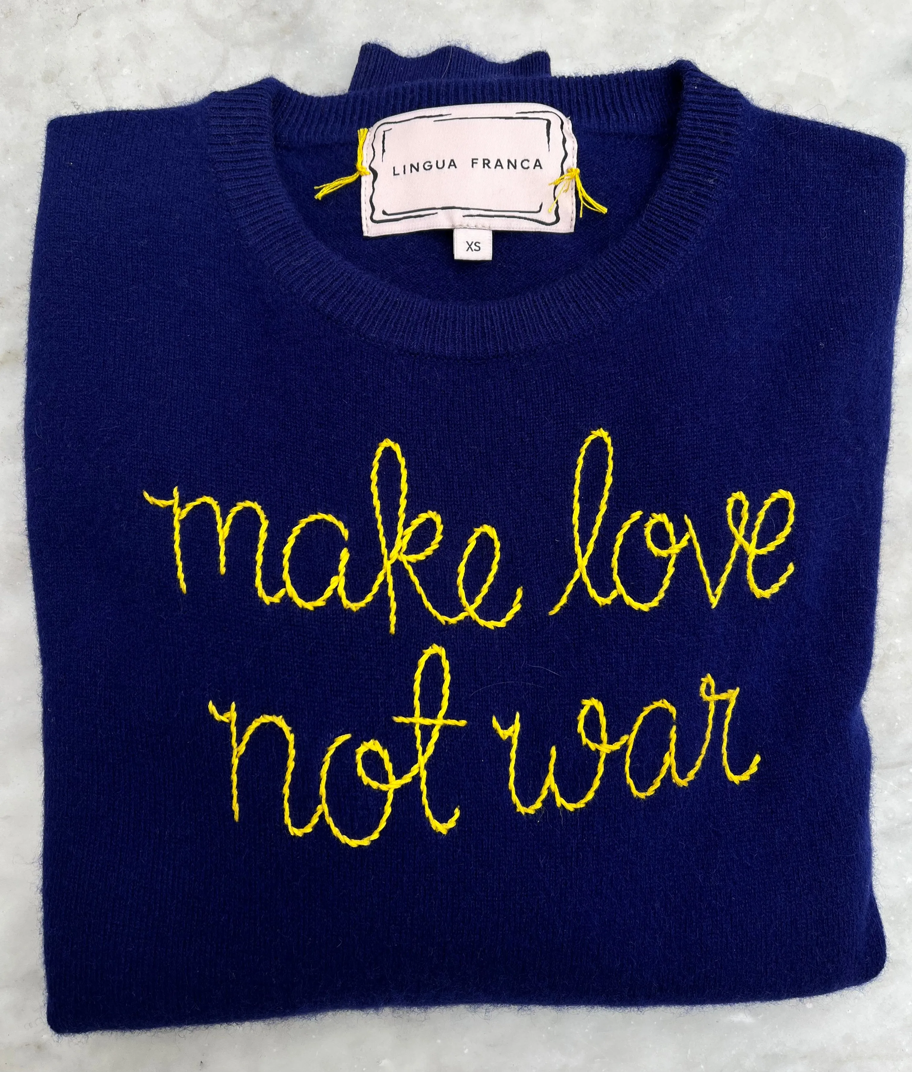 "make love not war" Crewneck sold by Lingua Franca NYC