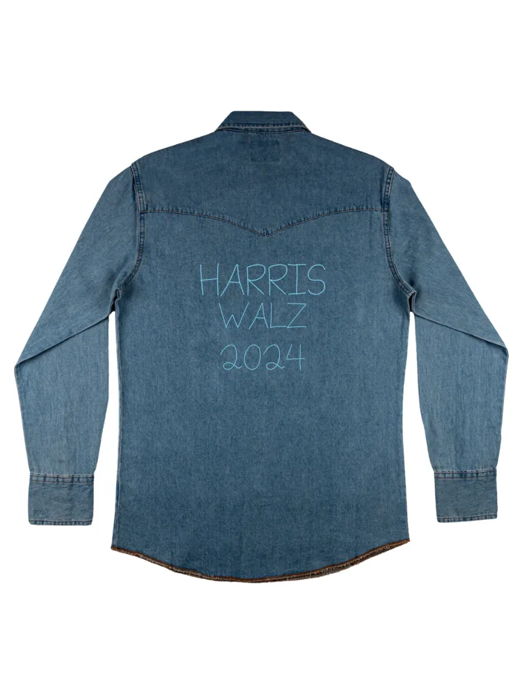 "harris walz 2024" Men's Wrangler® Shirt sold by Lingua Franca NYC
