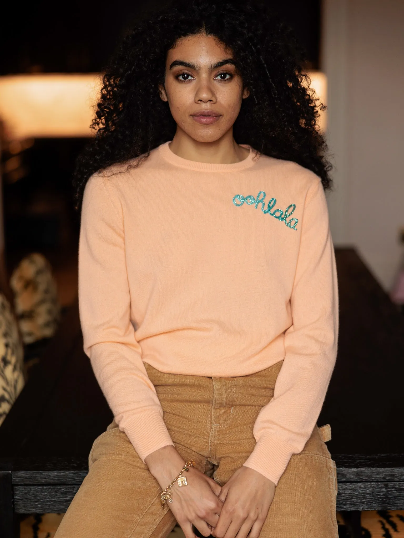 Ooh-la-la Beaded Crewneck sold by Lingua Franca NYC