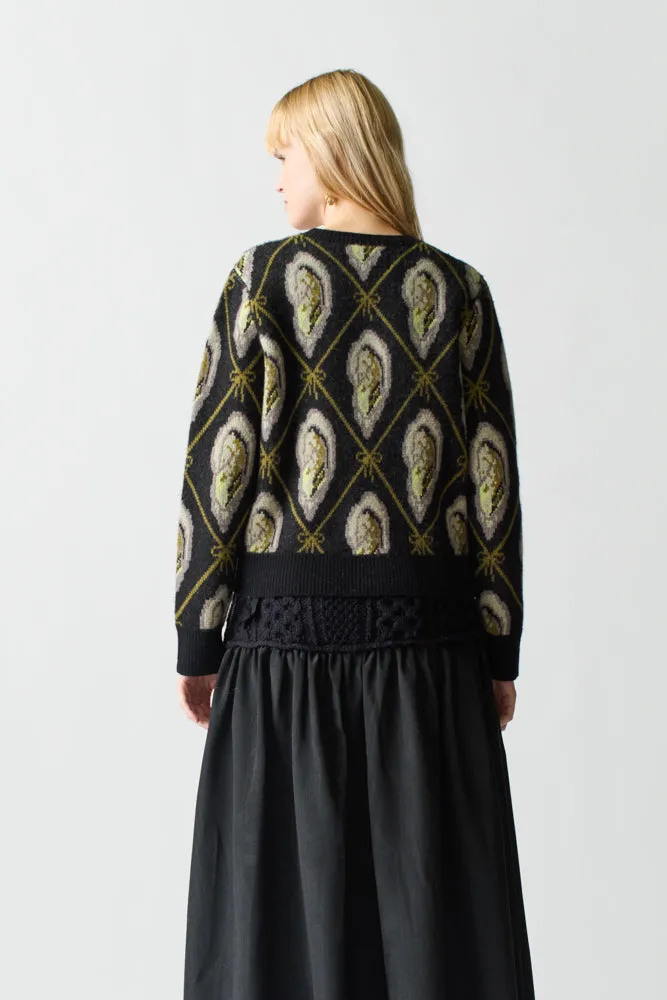 Oyster Jacquard Cardigan sold by Lingua Franca NYC product image thumbnail 3