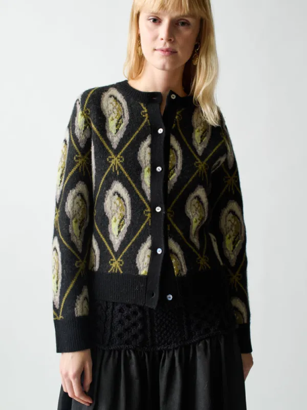 Oyster Jacquard Cardigan made by Lingua Franca NYC