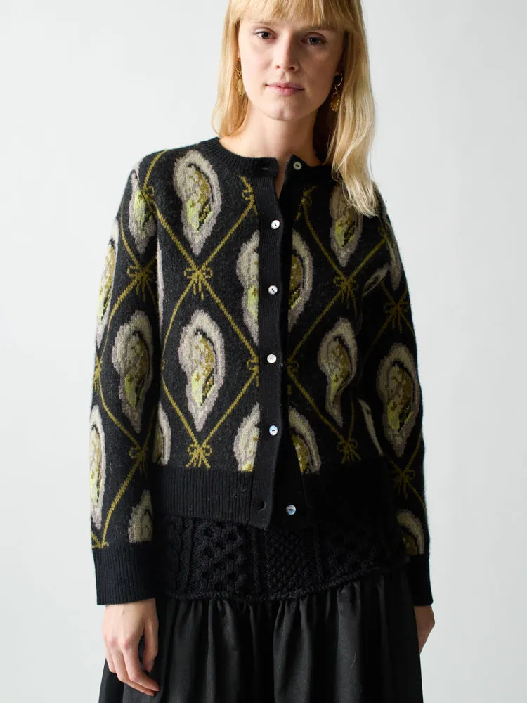 Oyster Jacquard Cardigan sold by Lingua Franca NYC
