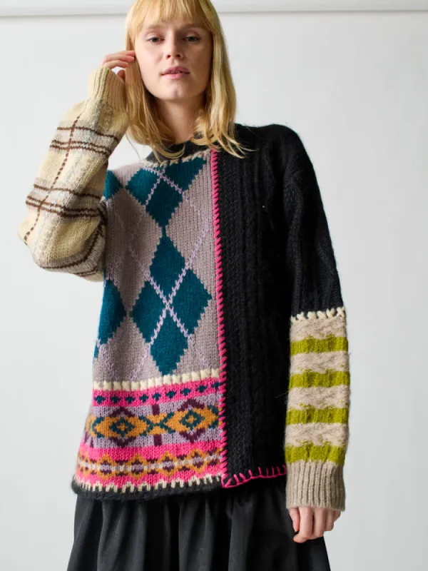 Hutton Patchwork Crewneck sold by Lingua Franca NYC