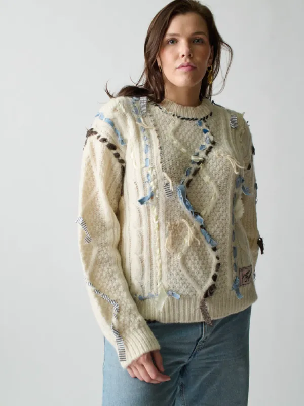 Jade Cable Knit Crewneck sold by Lingua Franca NYC