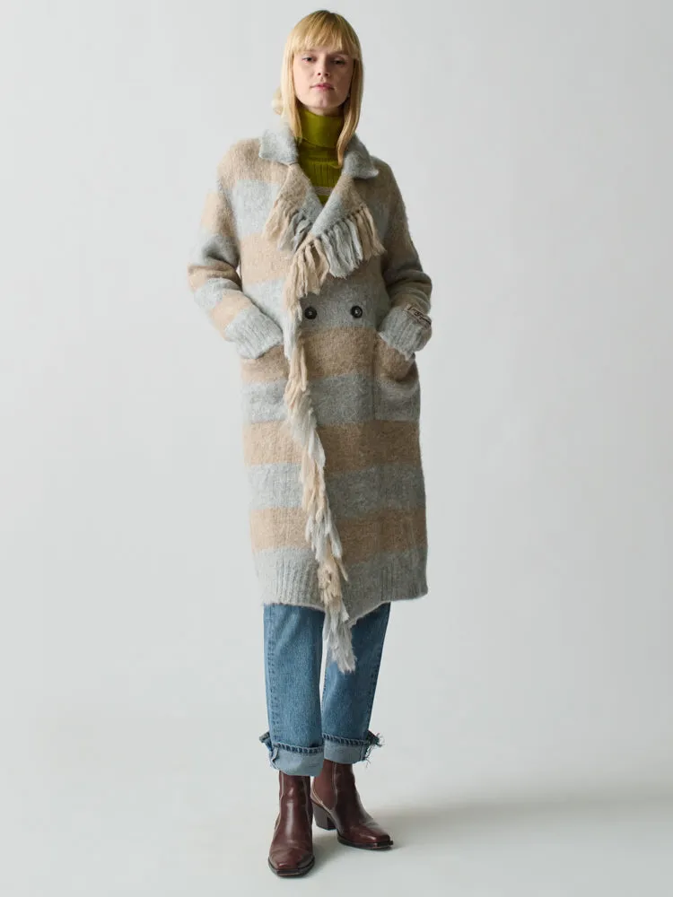 Striped Mavis Fringe Coat sold by Lingua Franca NYC