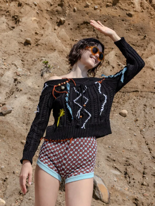 Vaggelis Off Shoulder Sweater made by Lingua Franca NYC