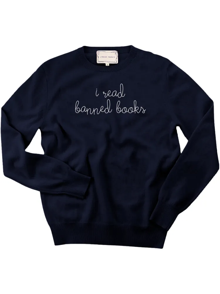 "i read banned books" Men's Crewneck sold by Lingua Franca NYC product image thumbnail 2