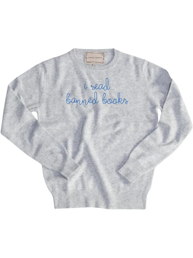 "i read banned books" Men's Crewneck sold by Lingua Franca NYC product image thumbnail 3
