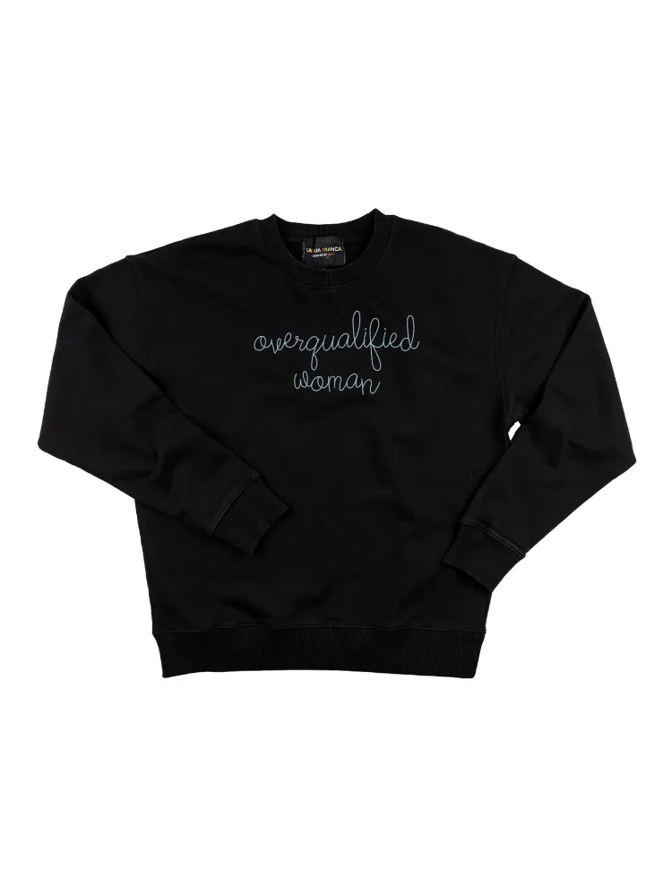 "overqualified woman" Women's Sweatshirt sold by Lingua Franca NYC product image thumbnail 3