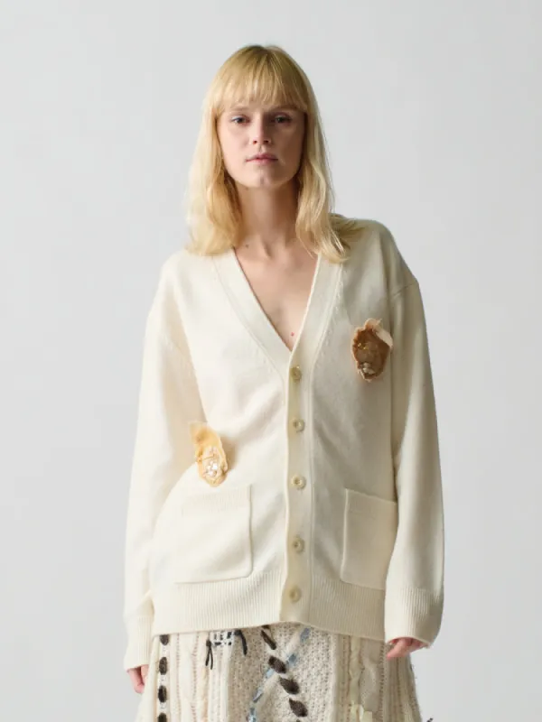 Oyster Rosette Oversized Cardigan sold by Lingua Franca NYC