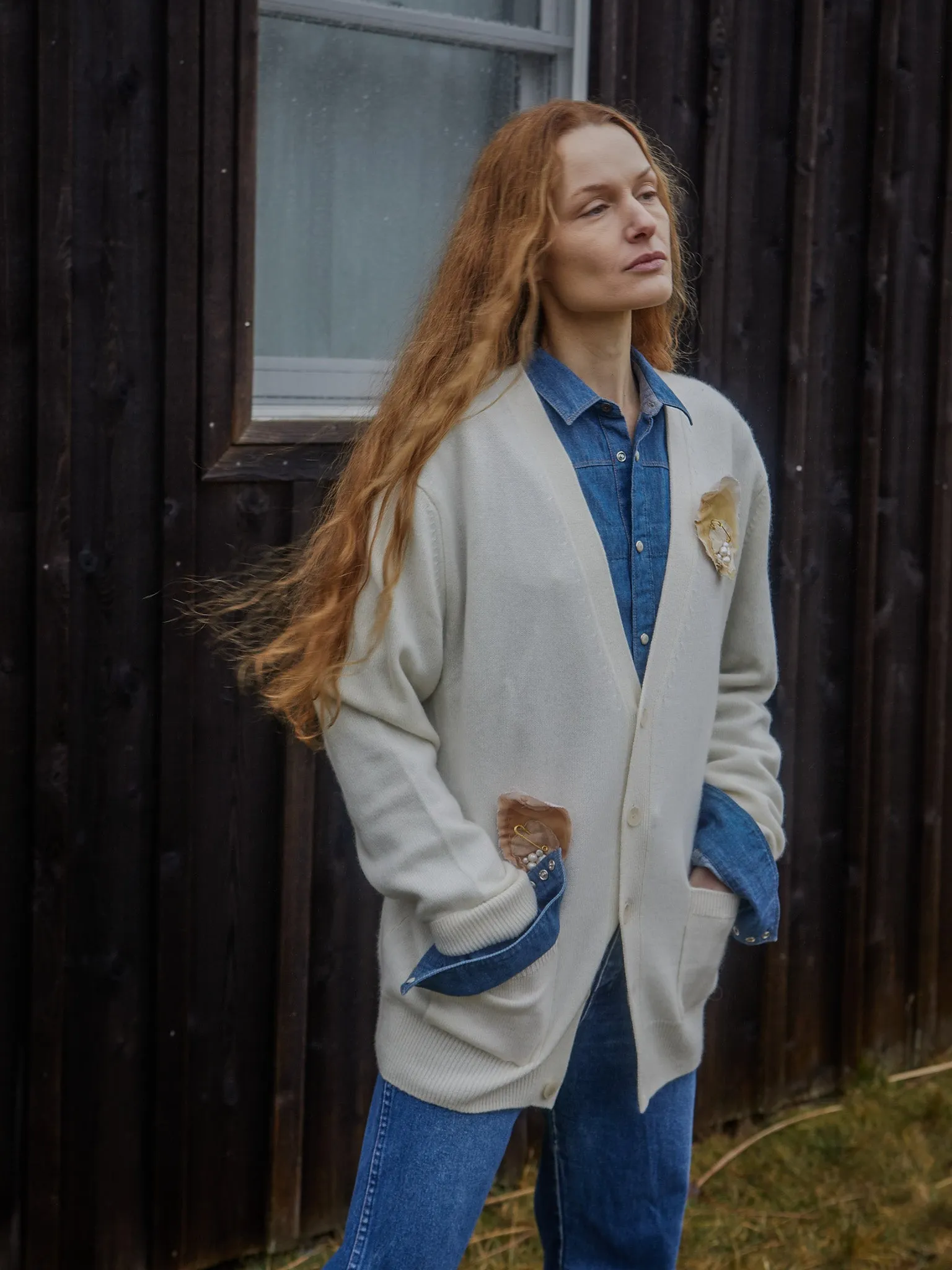 Oyster Rosette Oversized Cardigan sold by Lingua Franca NYC product image thumbnail 3