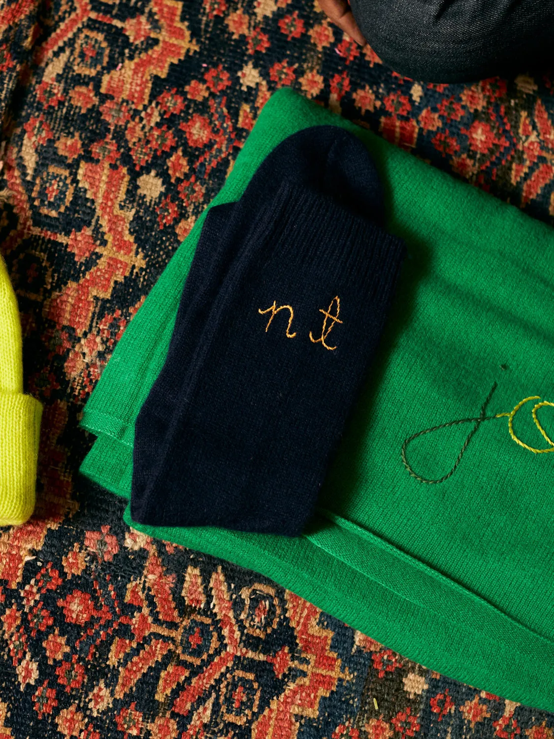 Custom Initial Socks sold by Lingua Franca NYC