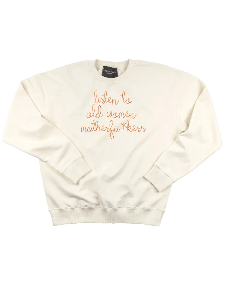"listen to old women, motherfu*kers" Men's Sweatshirt sold by Lingua Franca NYC product image thumbnail 5