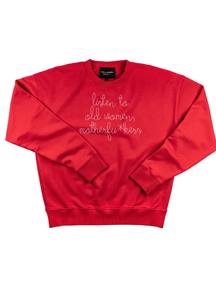 "listen to old women, motherfu*kers" Men's Sweatshirt sold by Lingua Franca NYC product image thumbnail 3