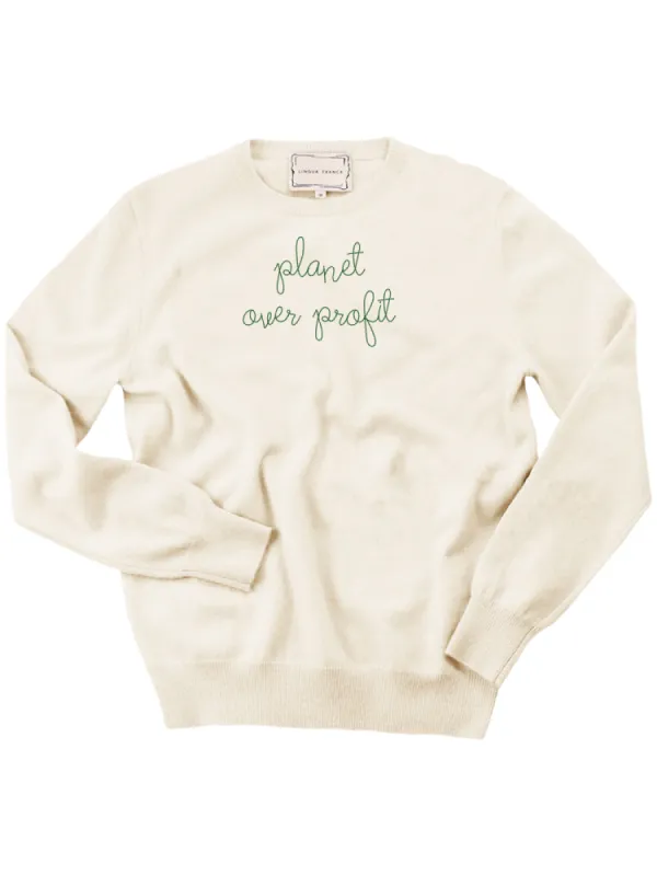 "planet over profit" Women's Crewneck sold by Lingua Franca NYC