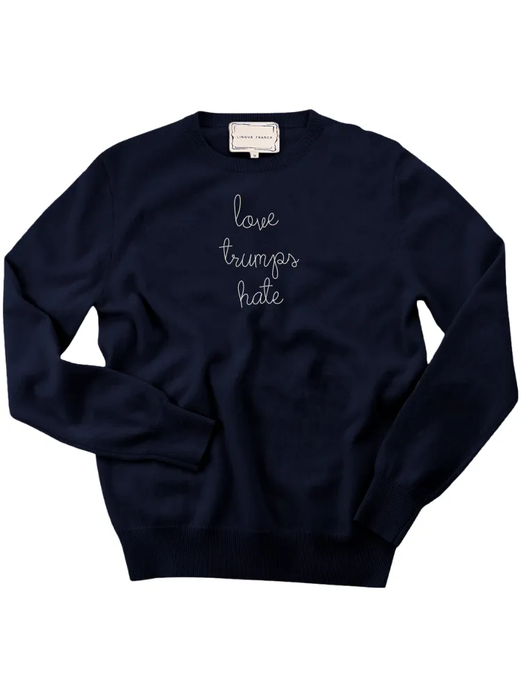 "love trumps hate" Women's Crewneck sold by Lingua Franca NYC product image thumbnail 4